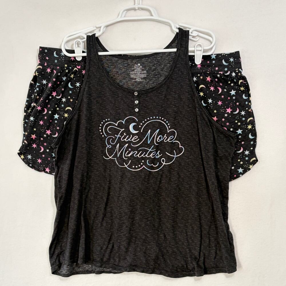 Secret Treasures 2 Piece Pajama Set Womens Plus 2X Black Moon & Stars Soft Knit